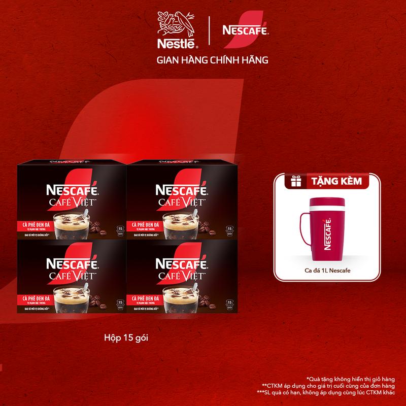 Nestlé VN Combo 4 Hộp Cà phê đen hòa tan NESCAFÉ CAFÉ VIỆT (Hộp 15 gói x 16g)-ST
