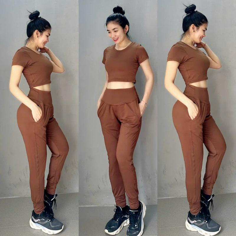 Bộ tập thể thao-gym- yoga -earobich quần dài có túi áo croptop SIZE M,L,XL,XXL Thun Sport 3