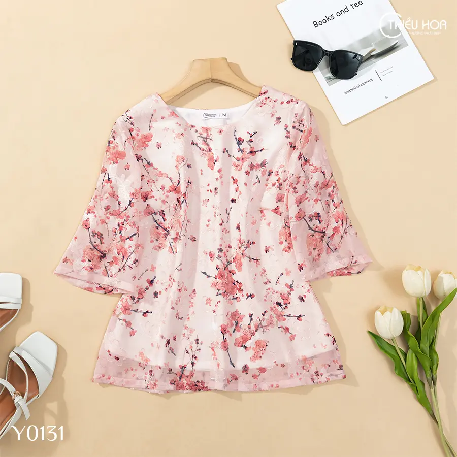 Áo Voan Tơ Nữ Trung Niên  Cao Cấp Mềm Mịn Mát tặng mẹ thương hiệu Thiều Hoa AN4Y0131 Top Women  Shirt