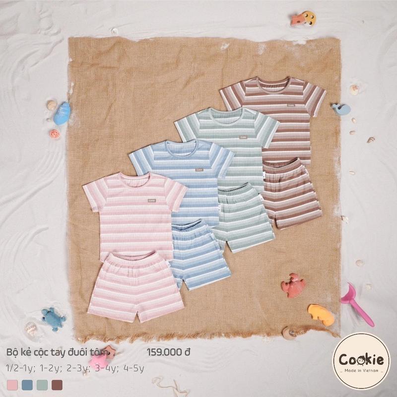  Bộ Quần Áo Cộc Tay Cookie Đuôi Tôm Viền Kẻ Cho Bé Trai Bé Gái Size Từ 1 2-1Y Đến 4-5Y Chất Liệu Kẻ bosat  nach 