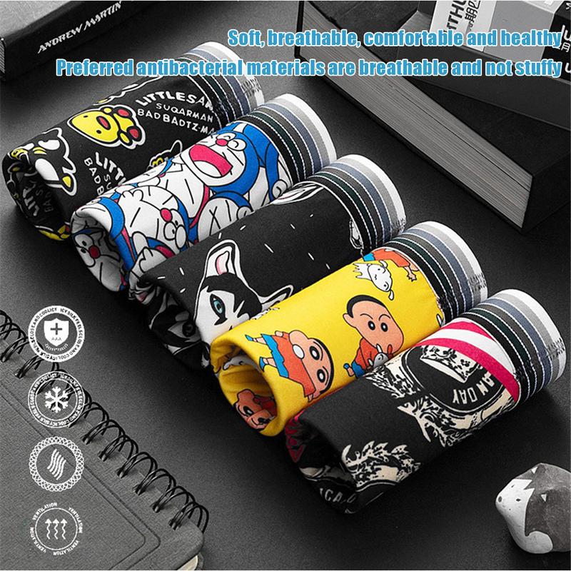 Quần Boxer Nam, Bộ 5 Chiếc, Thiết Kế Dễ Thương, In Hình Hoạt Hình Vui Nhộn Thời Trang, Thích Hợp Cho Thanh Niên Và Học Sinh, Đồ Lót Thoáng Khí, Quần Đùi Nam