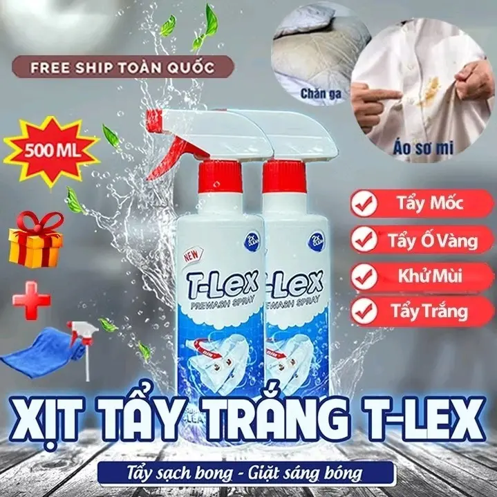 Tẩy Trắng Quần Áo T-LEX 500ml Tẩy Mốc, Ố Vàng Quần Áo, Vết Bẩn - Chính Hãng Không Làm Phai Màu Vải Làm Sạch xịt  mốc 6