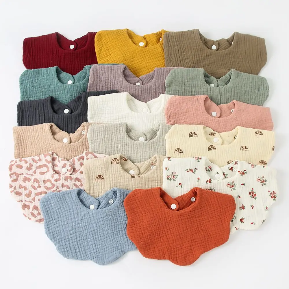 Baby Printed Towel Cotton Gauze Wavy Edge Muslin bibs