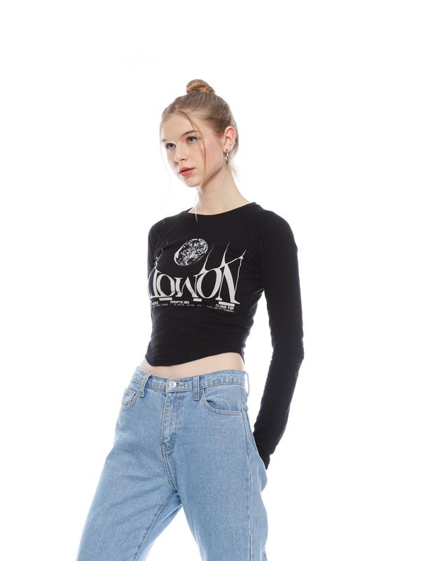 NOMOLU - Crop Top Long Sleeve Kaos Wanita Vol.015 Moon 3