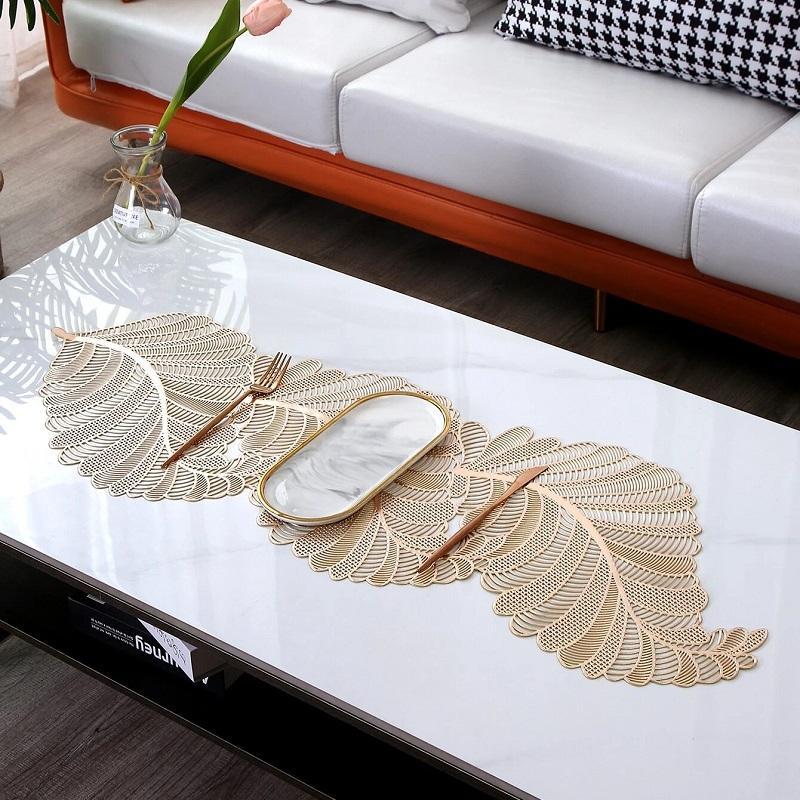 Hollow Out Leaf Design Table Runner, 1 Count Creative PVC Table Mat, Decorative Table Runner for Home Kitchen Dining Room 3