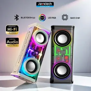 【Javkiech】V8 PRO MAX BASS Mini Speaker Bluetooth V5.3 Soundbar Super Bass Dual-Speakers Robot Portable Music Box Full Bass Sound System Komputer TV Laptop Gaming Wireless Subwoofer Tombol Mekanis RGB Transparent Hi-Fi Audio FM Radio/TF/AUX/TWS