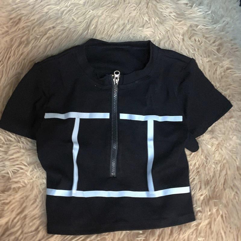 áo croptop dây kéo  chạy viền lập thể cho phái Nữ 6