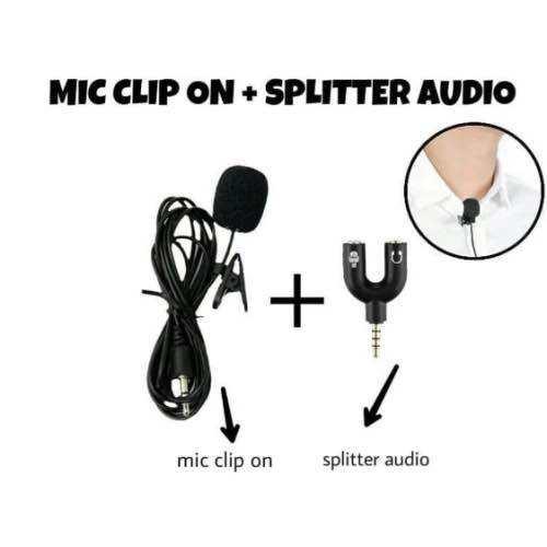 Mic Clip On | Cable Microphone Youtuber Vlog 3.5mm Jack | Mikrofon Kabel Smule Vlogger | Spliter U 4