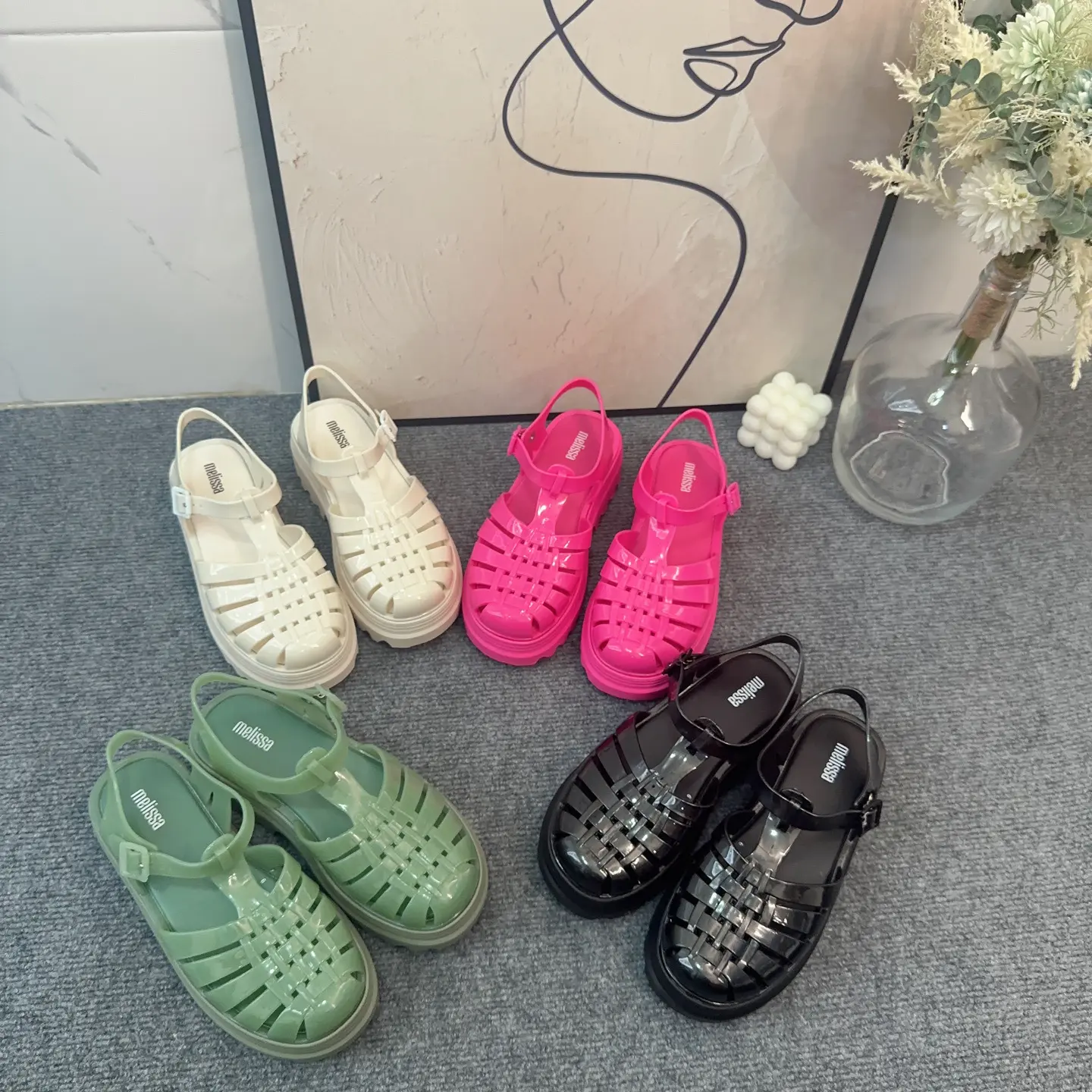 2024 Melisa Summer New Platform Woven Classic Roman Women's Shoes Fashionable All-Match High Heel Sandals