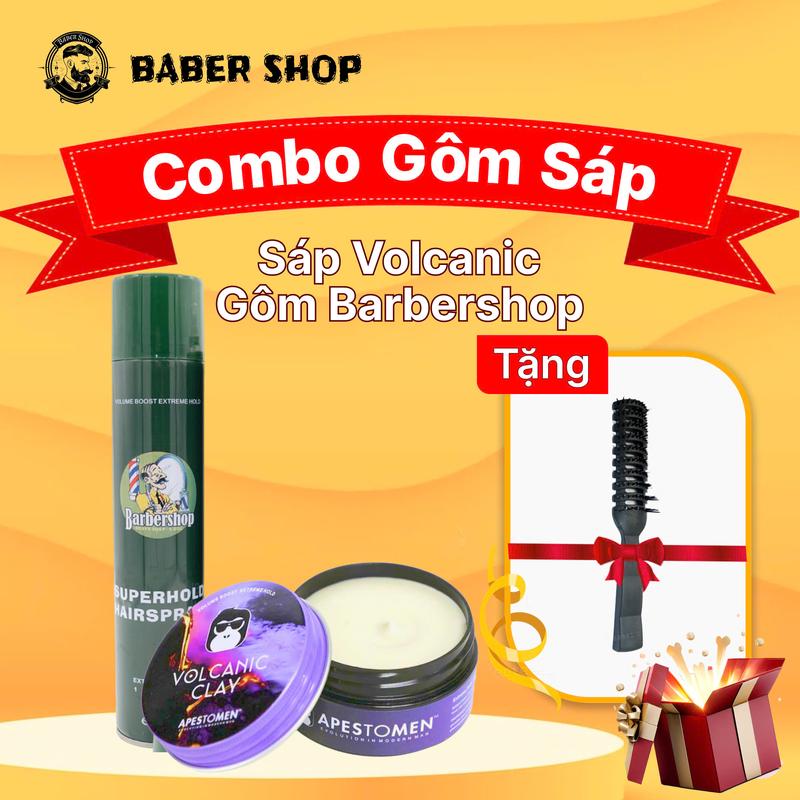 Combo gôm Sáp vuốt tóc Volcanic Clay 2024 nắp nhôm - Hỗ trợ chăm sóc tóc - Giữ nếp khoảng 8 đến 12h, kiềm dầu và mồ hôi dành cho tóc dày tặng kèm lược
