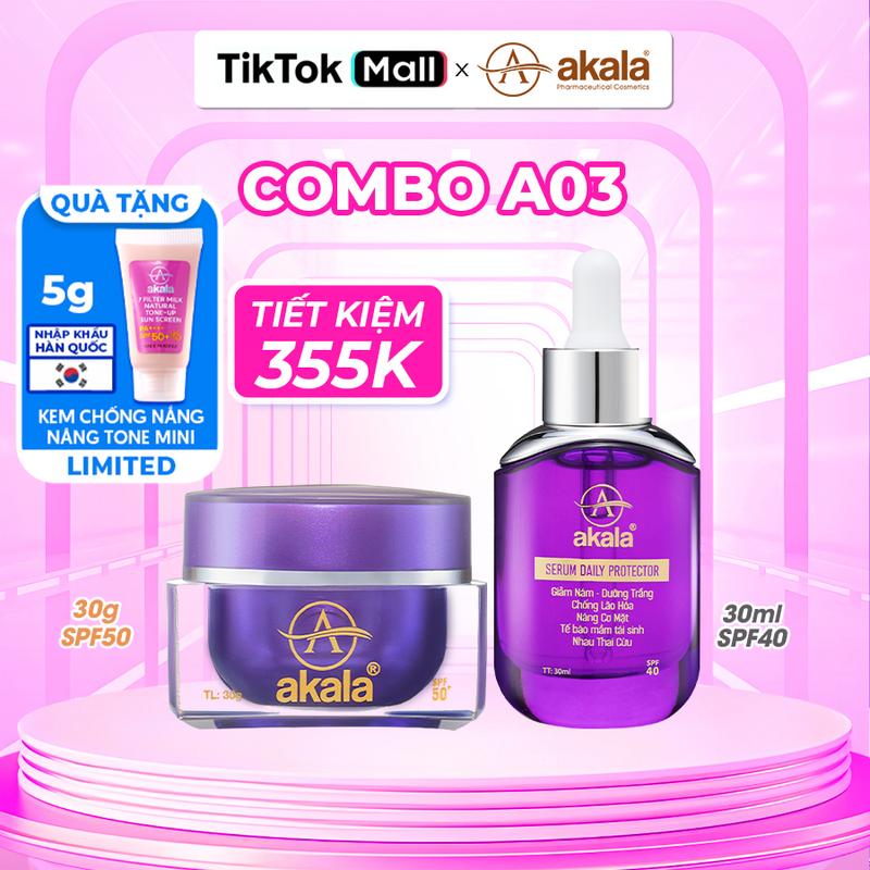 COMBO A03 Serum Dưỡng Trắng - Tái Tạo - Căng Da - Nâng Cơ Mặt + Kem Dưỡng Trắng - Chống Nắng ( Nhau Thai Cừu & Collagen Peptide ) Skincare