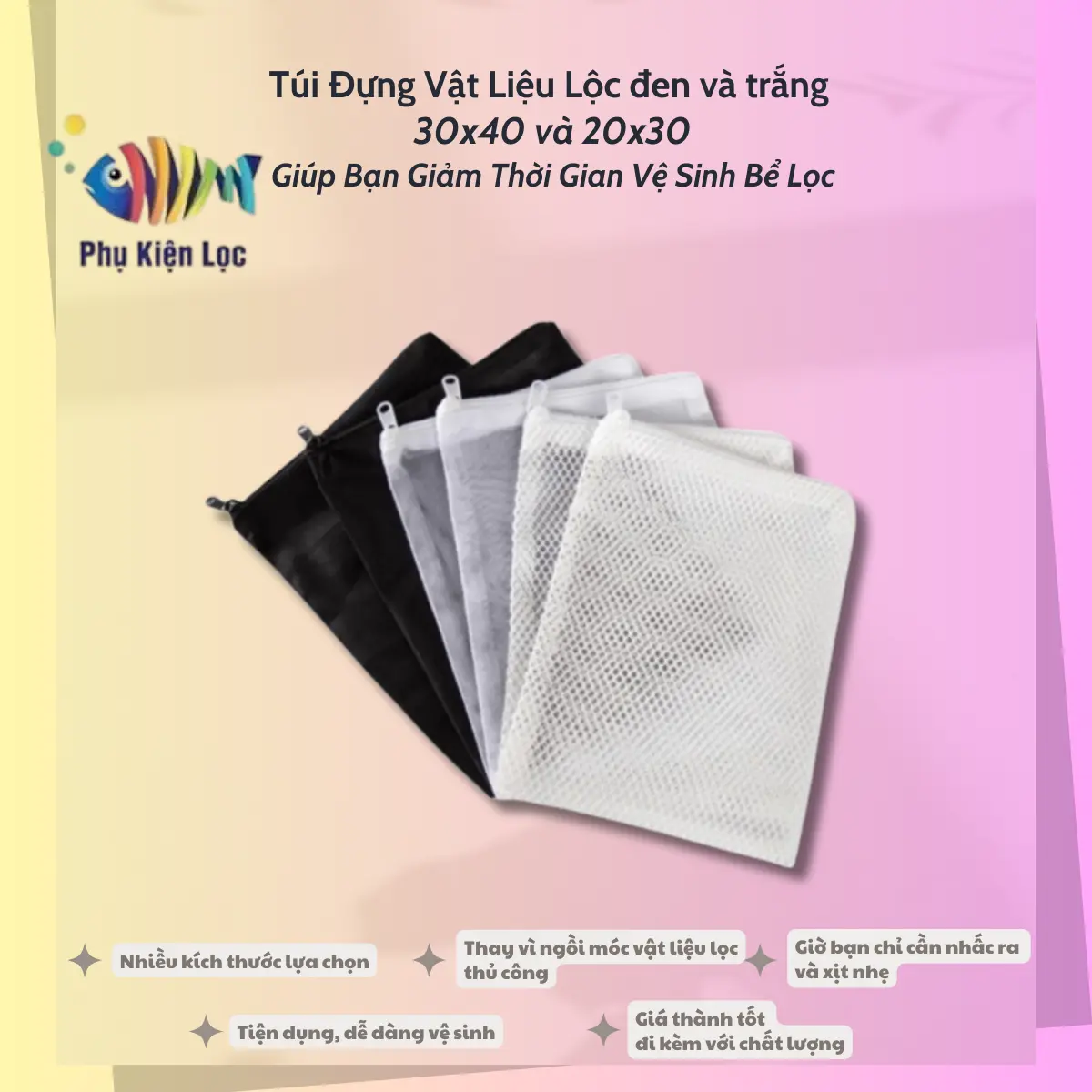 Túi Đựng Vật Liệu Lọc đen và trắng 30X40 và 20x30 Giúp Bạn Giảm Thời Gian Vệ Sinh Bể Lọc