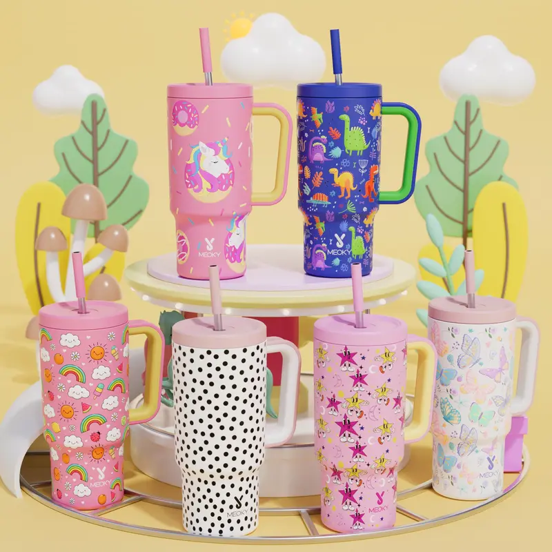 【meoky】 24oz Leak-proof Straw Handle Cup with Lid & Handle, 1 Count Portable Non-slip Stainless Steel Thermos Cup with Straw, Drinkware, Wide Mouth & Narrow Bottom Tumbler Cup for Easy Cleaning & Car Loading, Leakproof Tumbler, Insulated Thermos 0