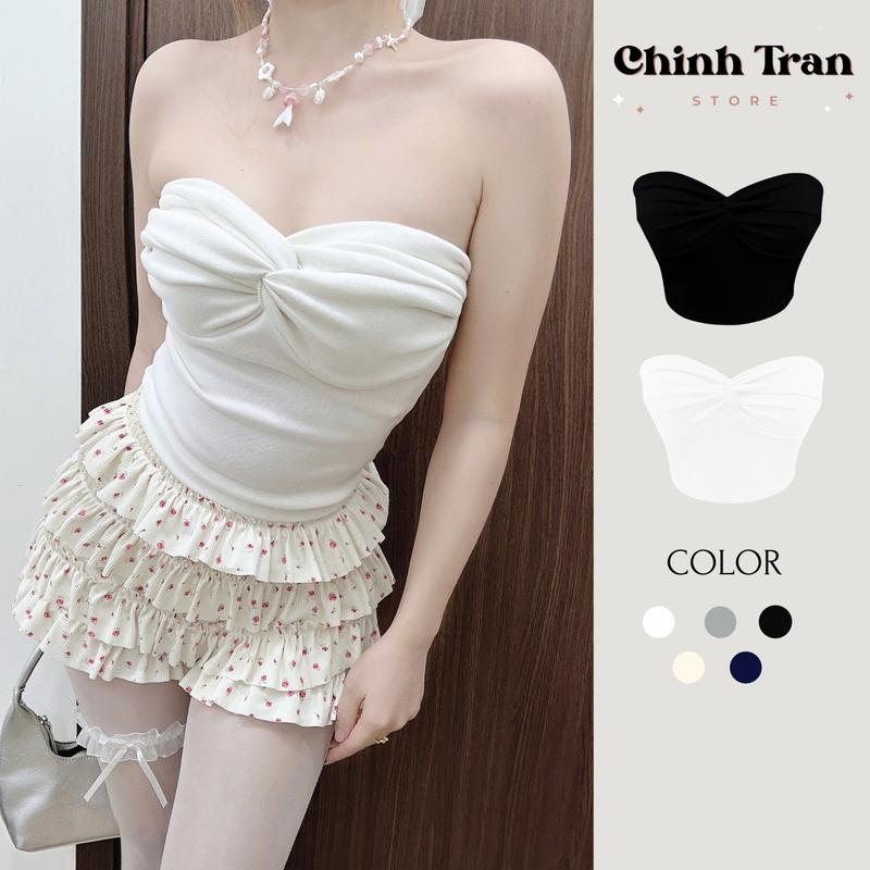 Áo Quây Croptop Nữ Xoắn Kiểu Ôm Body Không Mút Chất Thun Gân