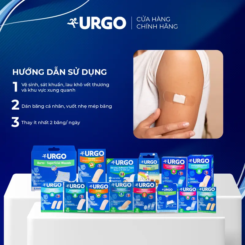 Băng Cá Nhân Ít Thấm Nước Bản Lớn Urgo Washproof Large 3.8cm x 7.2cm (Hộp 30 miếng) 2