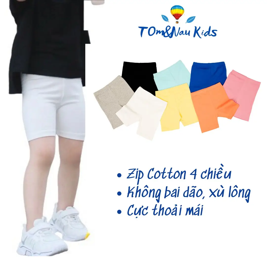 Đ1-[Tom&Nau Kids] Quần leggin đùi bé gái Zip cotton phù hợp mọi phong cách - Size 6-30Kg