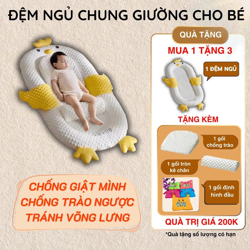 [COMBO 4 MÓN] Đệm ngủ Hàn quốc cao cấp cho bé SUNVENO, đệm ngủ cho bé sơ sinh, nệm cho bé sơ sinh, đệm cho bé sơ sinh Nhộng Chũn ởcữ chomẹsausinh gốiôm chốnggiậtmình nôinhún chobé cái gối pvc miễn phí đệm & bộ chăn ga gối đệm vịt vàng