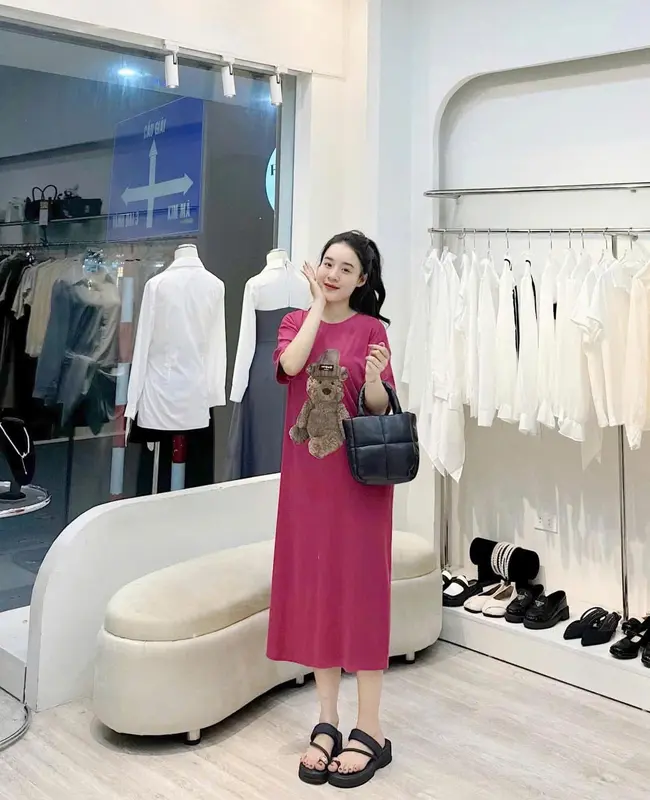 Đầm suông dài , váy suông bầu chất cotton Gemmy House in hình Bear new 1