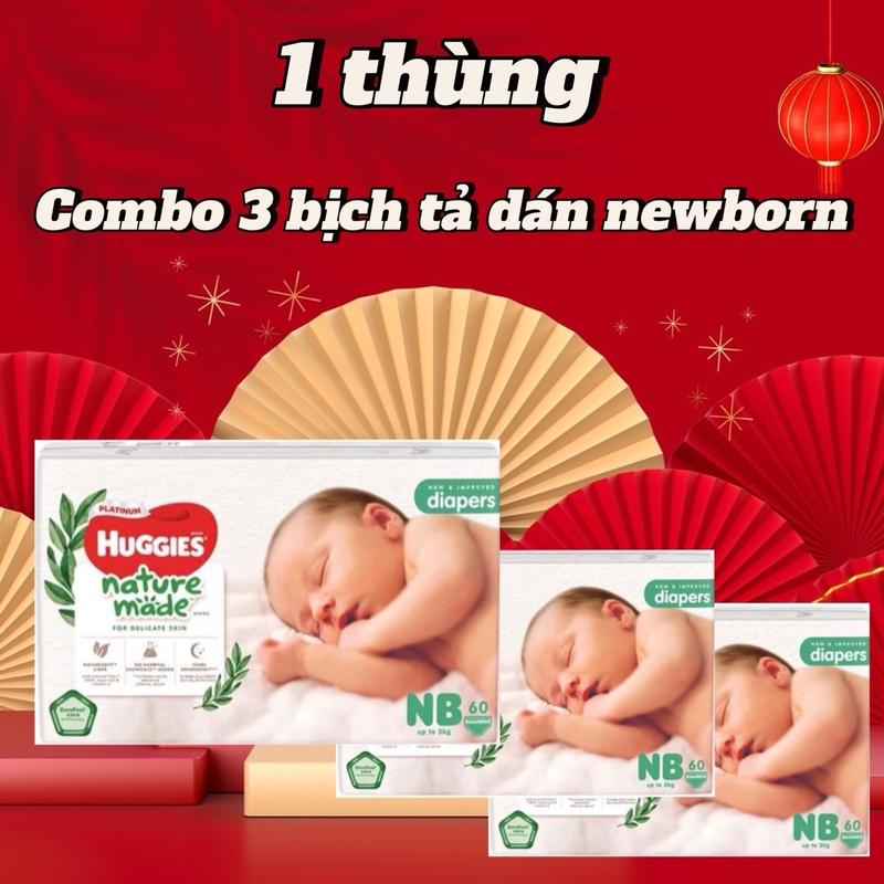 COMBO 2 3 GÓI TẢ DÁN NEWBORN CHO BÉ SƠ SINH DƯỚI 5KG HUGGIES PLATINUM NATURE MADE 60 MIẾNG