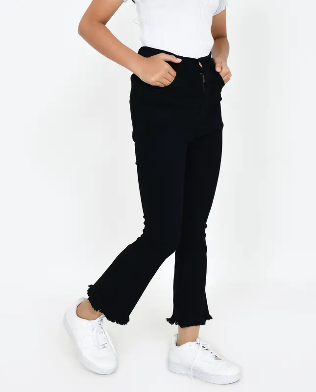 YAOSHI -Jeans anak wanita - Highwaist Cutbray Rawis Anak Tanggung  size 24 - 26 Pinggang Tinggi Jeans Fashion Katun 7