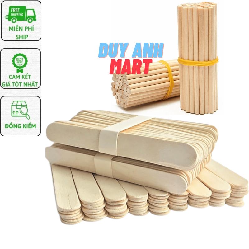 Que Kem Gỗ [1Kg] Đè Lưỡi, Que Tròn Làm Mô Hình Handmade, Wax Lông, Diy