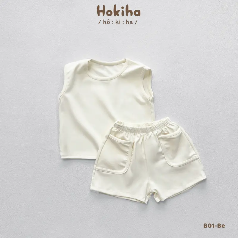 [Hokiha] B01-Bộ quần áo ba lỗ mùa hè cho bé trai bé gái chất vải cotton bozip mềm mịn, co giãn size từ 8-17kg 8