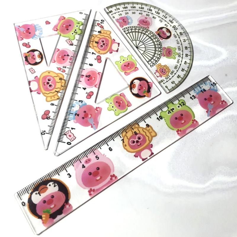 Cute Loopy Student Ruler Stationery Set Cute Crayon New Print Children's Measuring Triangle Rulers 0