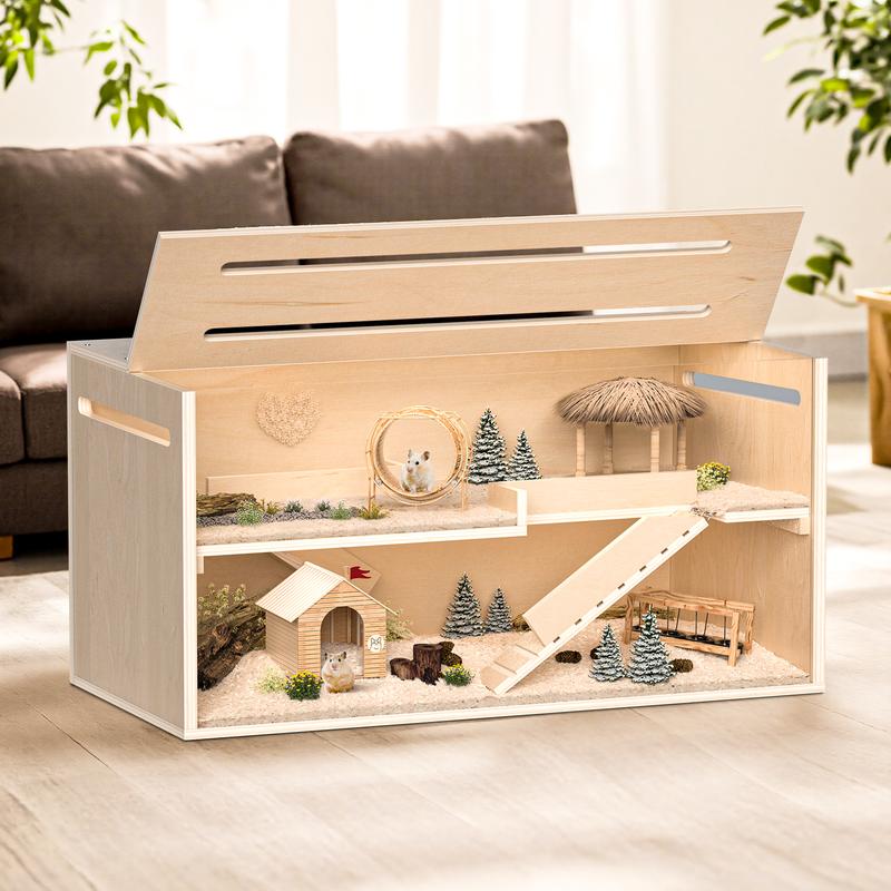 TSYPAIRS 40 inch Chewproof Wooden Hamster Cage, Large Habitat, Openable ...