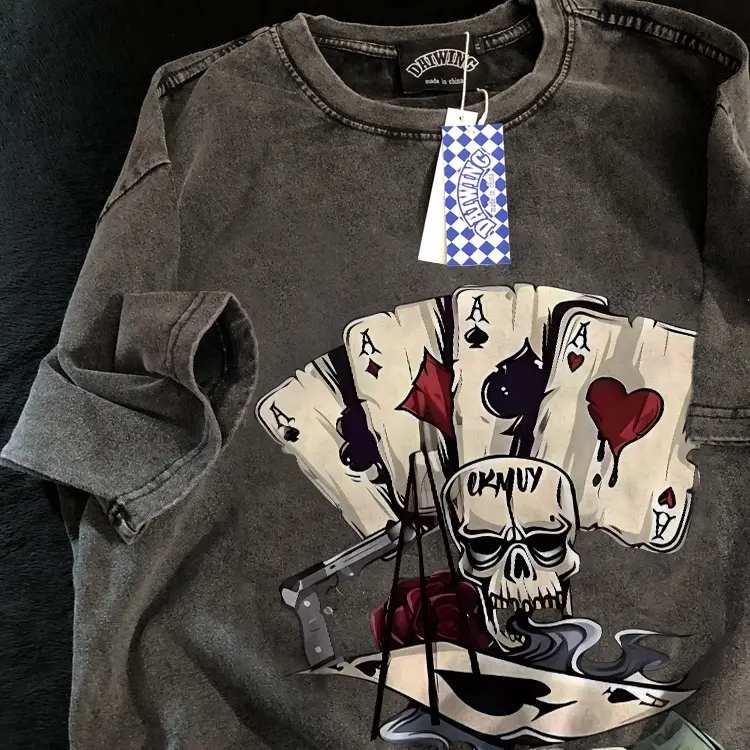 Disneay Kaos Pria T-shirt Baju Kaos Oversize | Classic American Skull Print | Vintage Longgar Kaos Washed Pria Baju Kaos Distro Oblong Pria 100% COD