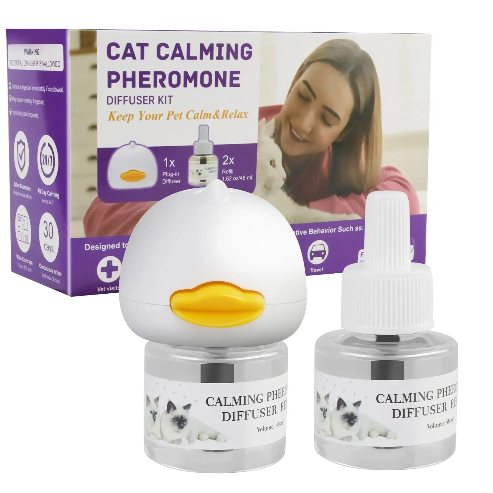 96ML 1Diffuser 2 Soothing Liquid Pet Relaxing Agent Pheromones Emotion Stabilizing Anti-Stress Electric Heating Cat Soothing Set
