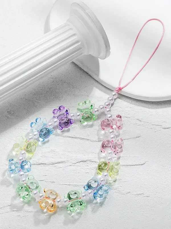 Artificial Crystal Bears & Faux Pearls Keychain, Colorful Beaded Phone Chain, Cute Keychain for Daily Decor, Trendy All-match & Exquisite Keychain for Friend's Gift 2