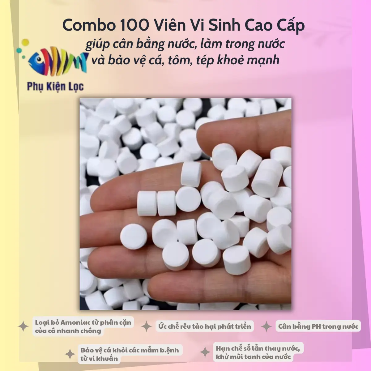COMBO 100 Viên VI SINH cao cấp giúp cân bằng nước, làm trong nước và bảo vệ cá, tôm, tép khoẻ mạnh