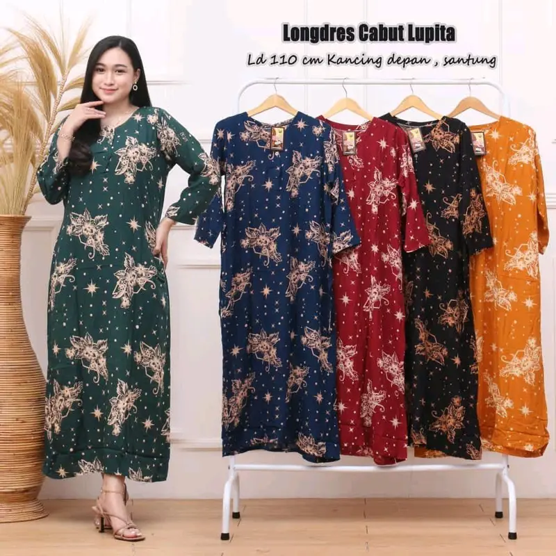 100 RB ISI 3 PCS LONGDRES CABUTAN BUSUI kancing depan Dress Wanita Kancing Panjang 2