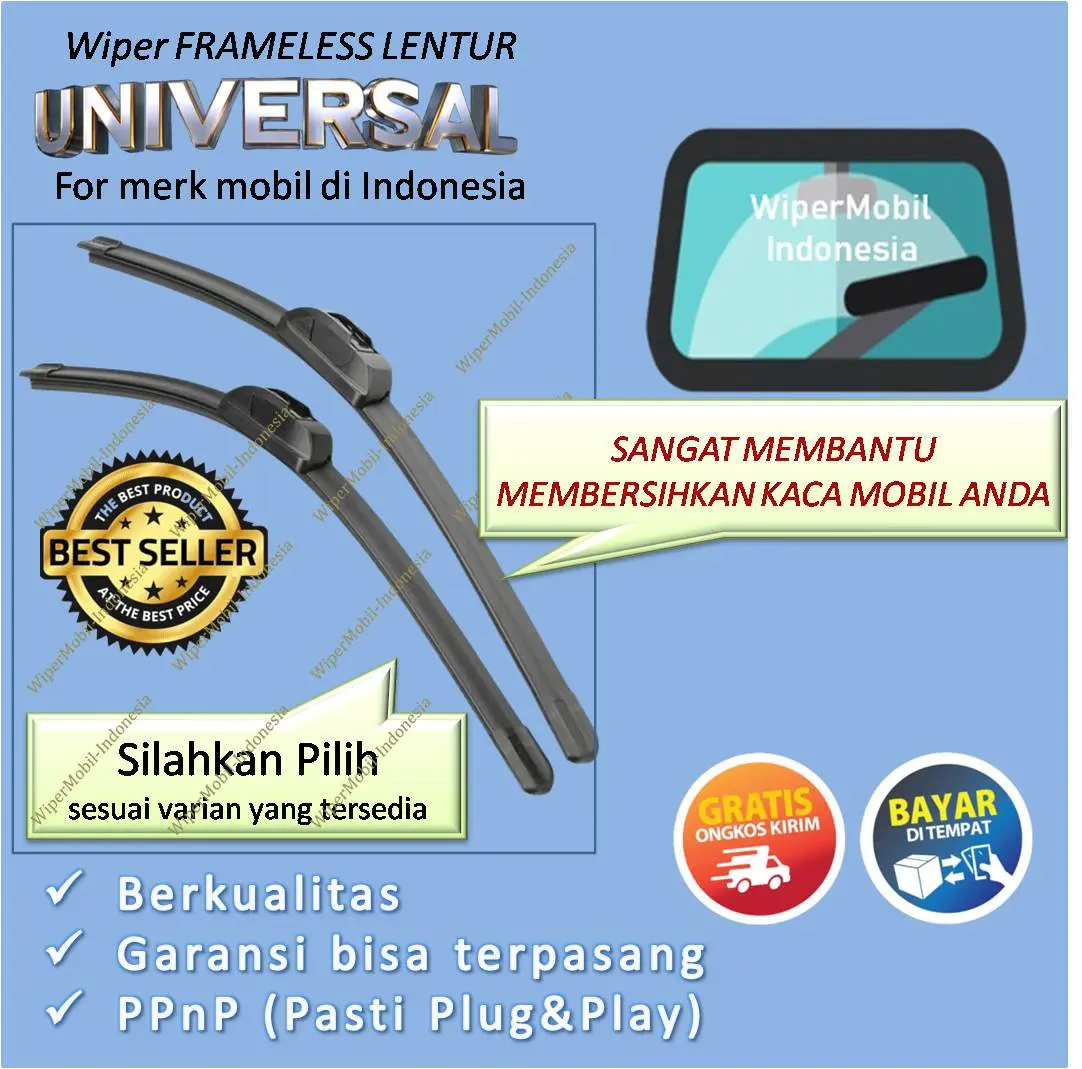 Wiper Frameless Premium Kaca Depan Semua Mobil Bonus Akaesoris Menarik