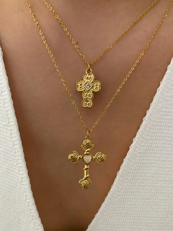 Vintage Cross Pendant Necklace for Women, Fashion Jewelry for Party, Daily Clothing Decor, Trendy All-match & Exquisite Jewelry for Birthday Gift, Statement Necklace 0