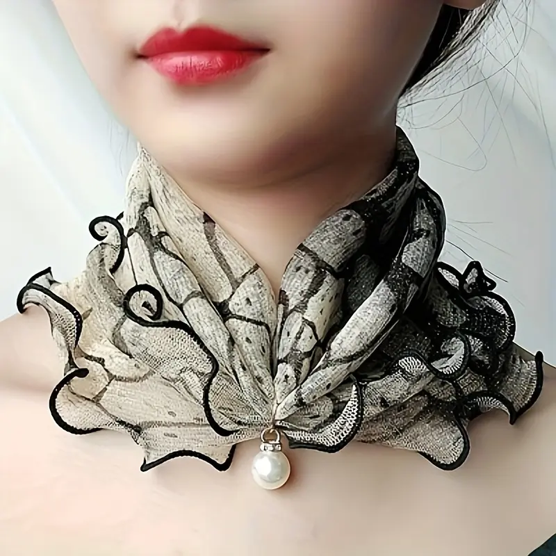 Boho Chic Elastic Mesh Neck Gaiter with Faux Pearl Pendant - Breathable, Windproof Scarf for Women