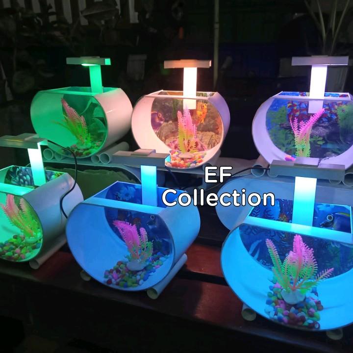 Akuarium Mini ikan hias Unik bergaransi full set dengan lampu 3