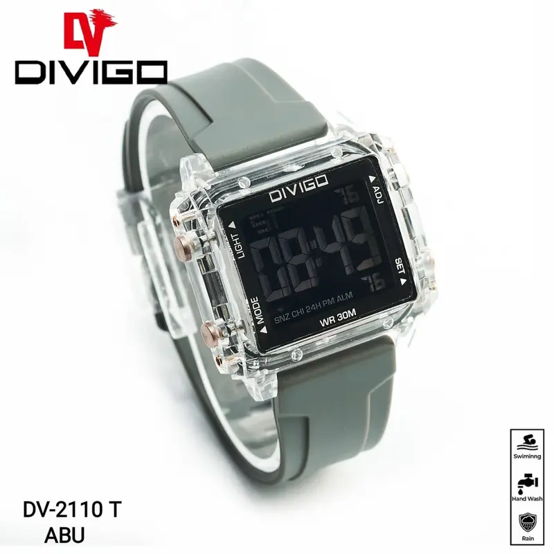 Jam Tangan Wanita DIVIGO DV-2110 Transparan Original Digital Kotak Strab Rubber Tahan Air Digital Besi Stainless 4