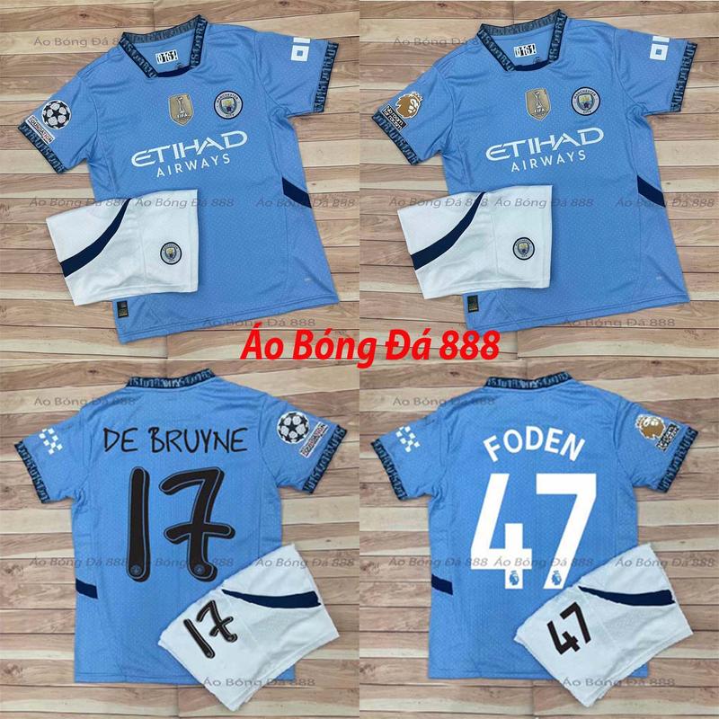 Bộ Quần Áo Bóng Đá CLB Manchester City Sân Nhà 24/25, Áo Đá Banh MC - Vải Polyester Gai Thái Cao Cấp