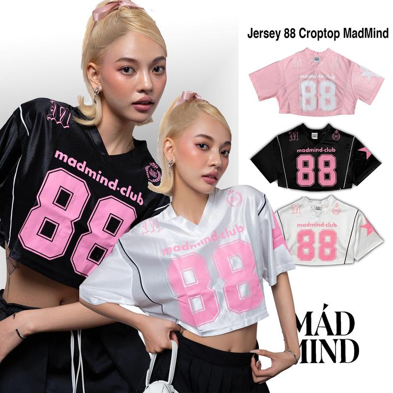 Áo Thun Nữ CropTop Jersey số 88 MadMind - Màu Đen Trắng Hồng Women Cổ Tròn