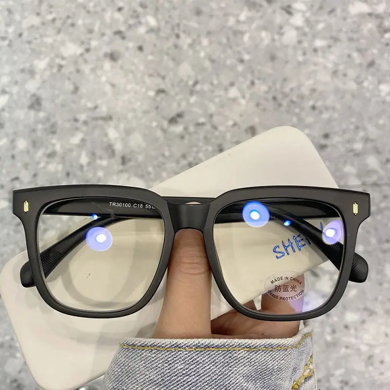 2025[ 34k People Collection] Retro No-Makeup Artifact Black Frame Matte Large Frame Round Face Slimming Glasses Anti-Blue Light Women Trendy Ins Non-Prescription Glasses Frame Men