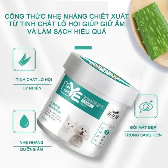 Khăn Ướt Lau Mắt Cho Chó Mèo, Lau Tai Bẩn Cho Thú Cưng Chiết Xuất Từ Cây Lô Hội 130 Miếng 1