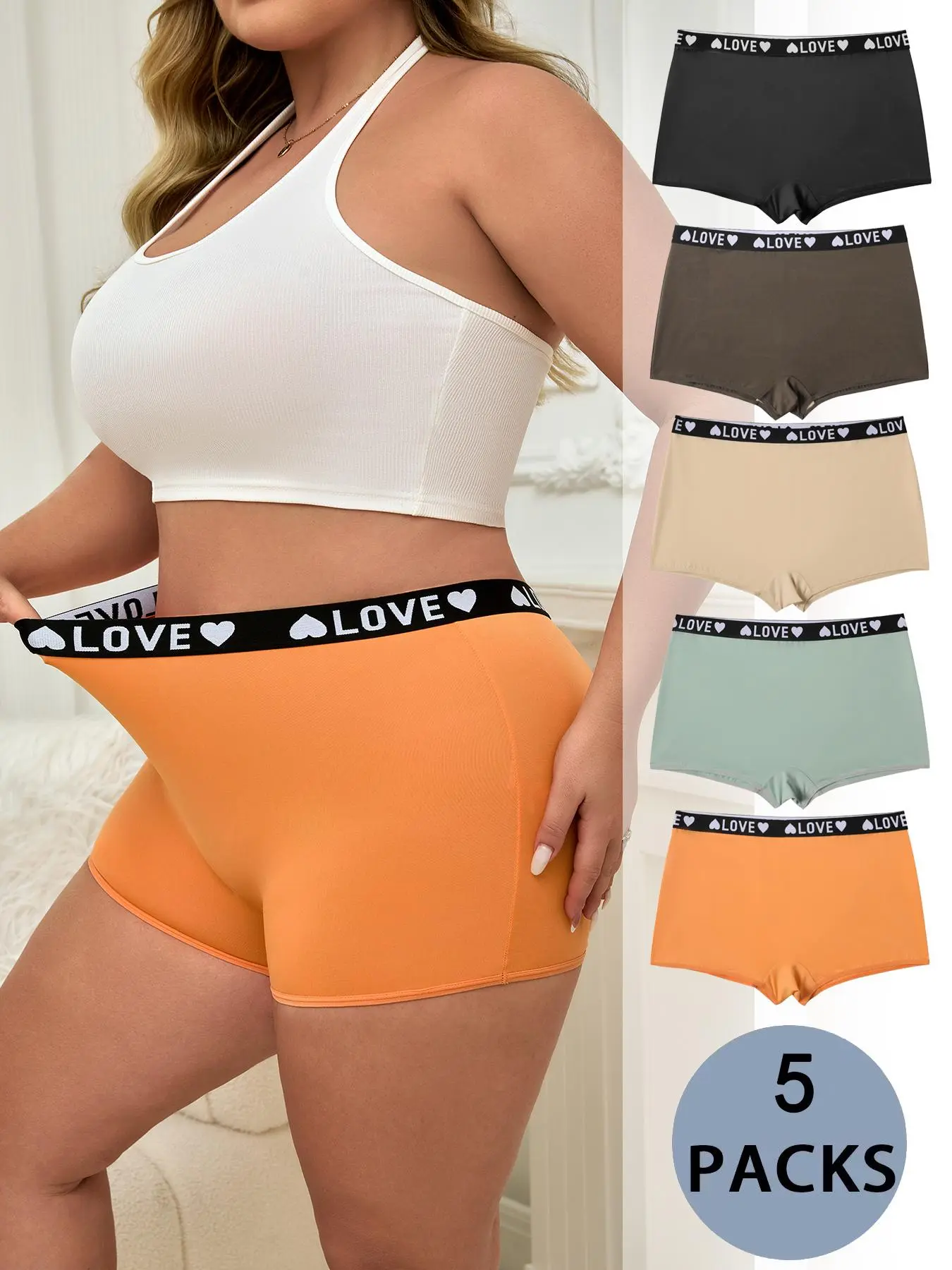 【Plus Size】 Heart Print Boxers, Casual Comfy Breathable Panty for Daily Wear, Women's Underwear for All Seasons, Panties for Women