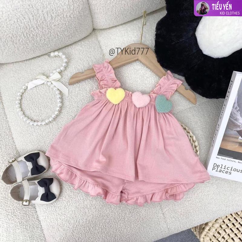 S777-Đồ bộ 2 dây hè bé gái màu hồng vải co giãn mềm mát Tiểu Yến KID