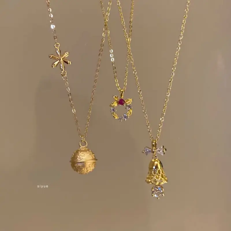 Christmas Necklace Bell Snowflake Golden Clavicle Chain Non-Fading Rhinestone New Year Garland Tide Zircon Christmas Gift