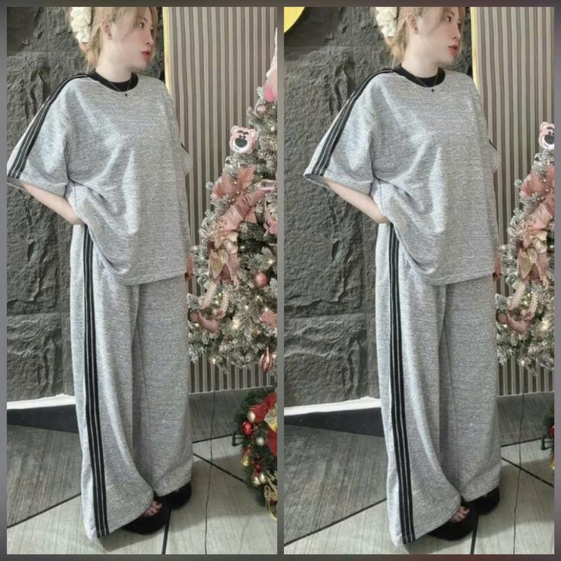 SÉT BỘ DÀI NỮ SUÔNG TRƠN THỂ THAO PHỐI VIỀN CHẤT TĂM LẠNH  MÀU ĐEN Women Áo Top Thun