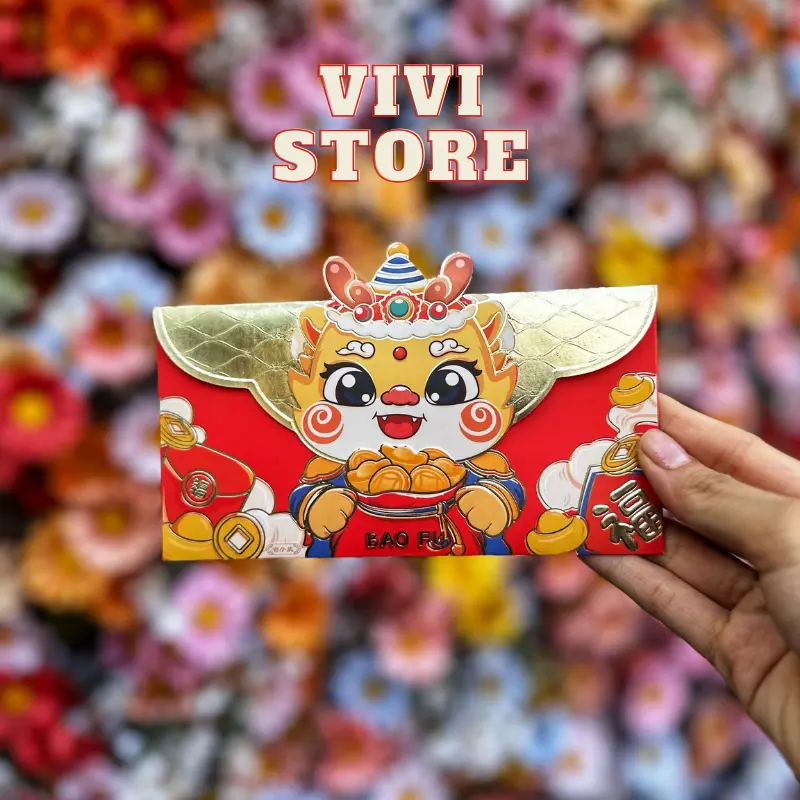Set Lì Xì Rồng ngang 2024, ánh nhũ vàng, Mẫu Rồng Năm Mới Giáp Thìn, chất liệu giấy tổng hợp cao cấp - ViviStore 6