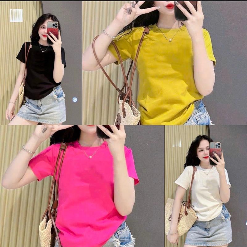 Áo thun trơn form vừa thun cotton thái co giãn size 35 - 68kg Nữ Women Cổ Tròn Top M161 0