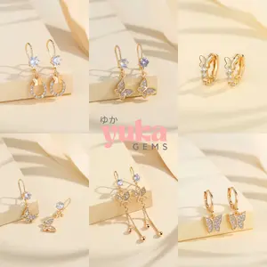 【YUKA】 A-18 Perhiasan Anting Kupu Kupu Wanita Tidak Mudah Berkarat Titanium Zirkon Jewellery Anti Karat Jepang Anting Aksesories Perempuan Jepang Jewellery Jewelry Perhiasan Lapis Emas 18