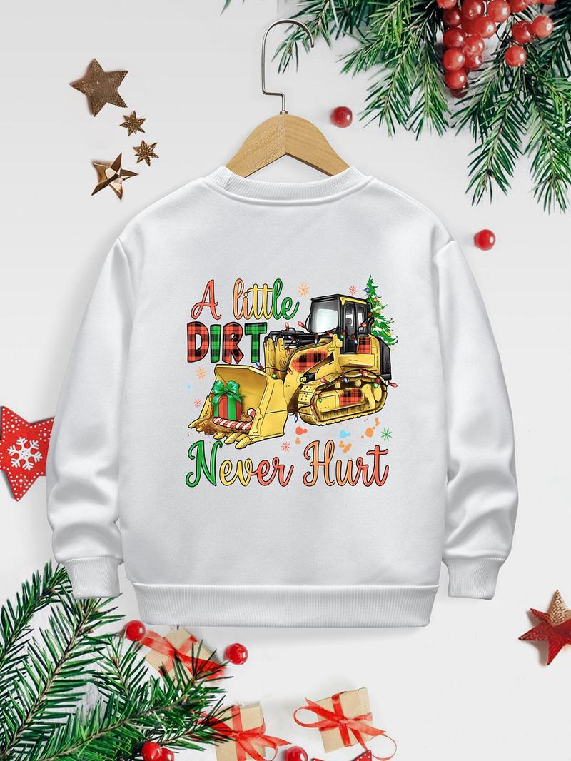 Product Introduction of Boy's Christmas Themed Letter Print Crew Neck Thermal Lined Sweatshirt, Casual Long Sleeve Pullover for Fall & Winter, Kids Clothes for Daily Wear 5